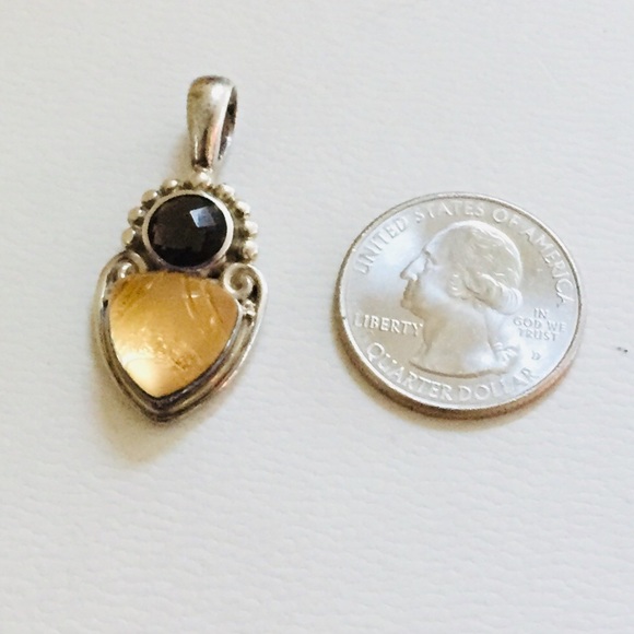 Rare Sajen 925 frosted lemon/smokey quartz pendant - Picture 2 of 4